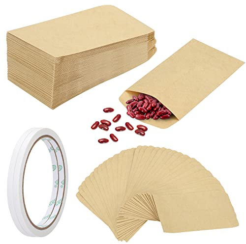 120 Stück Mini Papiertüten, 6 * 10 cm Klein Kraftpapiertüten Samenpaketen Geschenktüten mit 2 Rollen Doppelseitiges Klebeband für Samen Süßigkeiten Hochzeit Geschenke Party