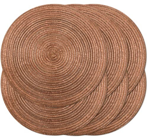 Noctiflorous Runde geflochtene Tischsets, 38,1 cm, rund, 6 Stück, für Esstische, natürlich gewebt, hitzebeständig, Platzsets (Braun-Orange-Glanz)