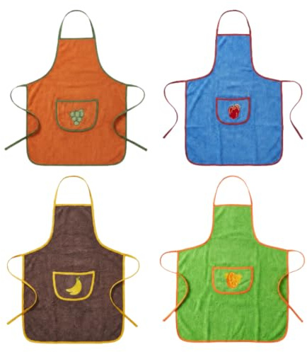 SaoTi Delantales de Cocina Algodón Rizo Toalla Absorbente Mandil Cocina | Delantal Cocinero con Bolsillo y Frutas Bordadas | 8 Colores | Pack 1, 4 u 8 Unidades | Regalo Original