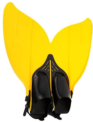 DEBAIJIA Mädchen Flipper Tauchen Meerjungfrauenflosse Kinder Schwimmen Training Monofin Jungen Schwimmflossen Meerjungfrau Flossen(E-(47 * 49CM)-F108-Gelb