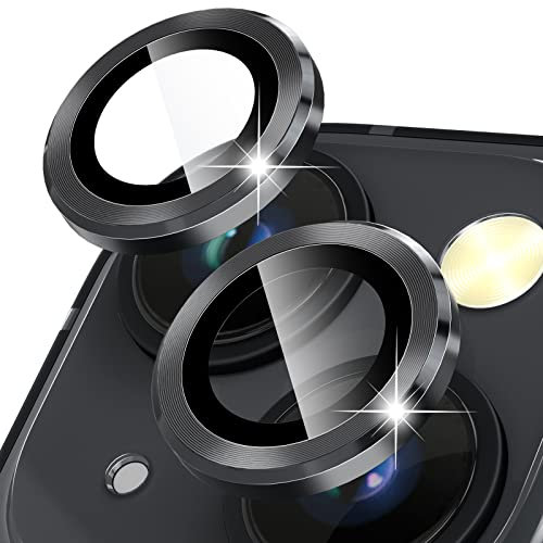 CloudValley Protection Objectif Caméra Arrière pour iPhone 15 6,1''/ iPhone 15 Plus 6,7'' et iPhone 14/14 Plus, Accessoire Verre Trempé Anti-Rayures Ultra Résistant Individuel Film,Noir