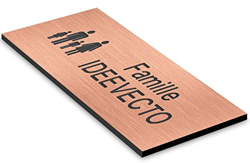 Plaque boite aux lettres personnalisable format FAMILIAL aspect CUIVRE BROSSÉ dimension 80 x 35 mm différents coloris - Plastique PVC Acrylique - résistant aux intempéries et aux UV - autocollante adh