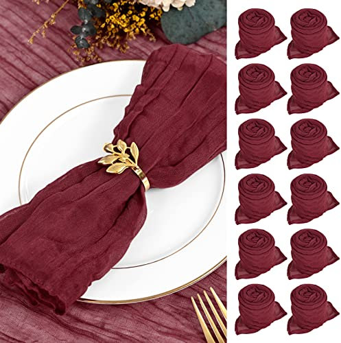 30 Stück Mullservietten 50 cm, Gaze-Käsetuch Vintage-Boho-Stoffservietten, Großpackung für Partys, Hochzeiten, Empfänge, Brautpartys, Tischdekorationen – Burgunderrot