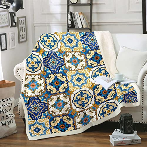 Orientalische Jahrgang Decke 229x229 Persische Patchwork Fleece Decke Bunte Büffel Fuzzy Decke,Geometrische Plaid Gitter Decke Werfen für Mädchen Frauen Erwachsene Exotische Stil Schlafzimmer Dekor