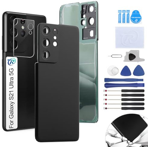 RongZy Akkudeckel Ersatz für Samsung Galaxy S21 Ultra 5G G988B Backcover Akkudeckel batterietür Gehäuse Rückseite mit Tool kit (Schwarz)
