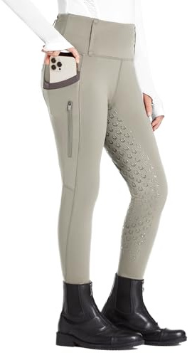 FitsT4 Sports Girls Riding Pants Full Seat High Waist Kids Equestrian Breeches Horse Schooling Tights Zipper Pockets Khaki Size S