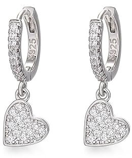 Kleine Kreise Ohrringe mit Herz Tropfen, 925 Sterling Silber für Frauen hypoallergenen Schmuck Frauen Ohrringe 2PCS