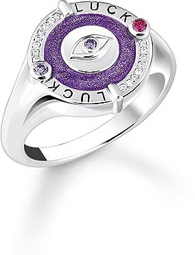 THOMAS SABO Damen Siegelring Auge mit Kaltemaille und bunten Steinen Silber geschwärzt 925 Sterlingsilber, Geschwärzt, Kaltemail TR2438-390-13