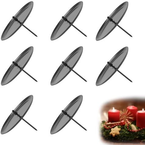 Adventskranz Kerzenhalter 8er, Adventskerzenhalter aus Metall Kerzenleuchter, Durchmesser 6cm Kerzenständer Schwarz, Adventskranz Kerzenteller Mit Dorn für Weihnachten