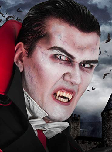 Halloween Schminke Komplett-Set Vampir mit perfekt abgestimmten Komponenten - Make-Up - Vampirzähne - Kunstblut - Kontaktlinsen - Halloween, Karneval & Mottoparty