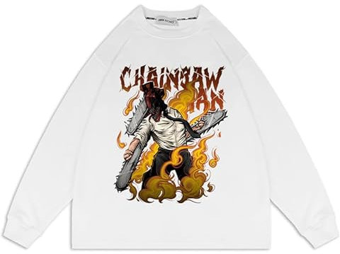 Kettensäge Mann Bedruckte Oversize-Sweatshirts Drop Shoulder Ärmel Rundhalsausschnitt Cosplay Kostüm Japanischer Cartoon Pullover für Unisex