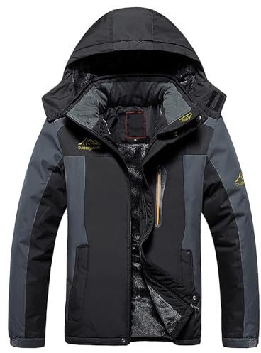 Youthful flying Giacca da Sci Montagna Calda Uomo Invernale Neve Cappotto da Snowboard in Pile Giubbotto con Cappuccio Impermeabile(Size:9XL,Color:Nero)