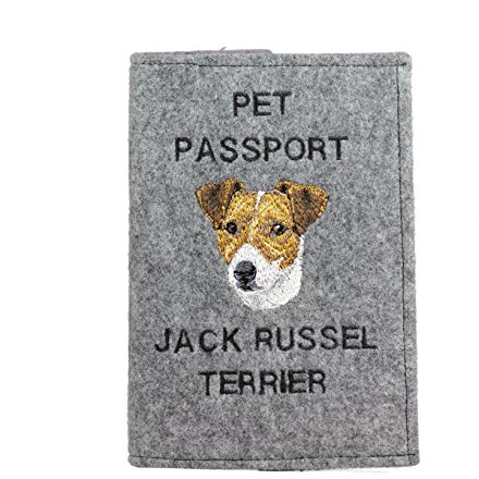 Art-Dog Hundepasshülle - Handgefertigte Filzhülle mit gesticktem Muster - Tierärztliche Reisepasshülle für Hunde - 17x12,5cm - Jack Russel Terrier
