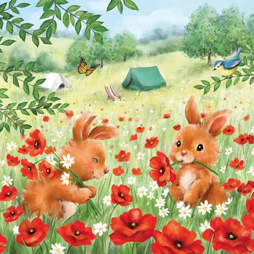 Ambiente Serviette Summer Camp 20 Stk. 33x33 cm Papier Sommermotiv einseitig bedruckt weiß Rückseite viertel Motiv ideal für Serviettentechnik und Decoupage