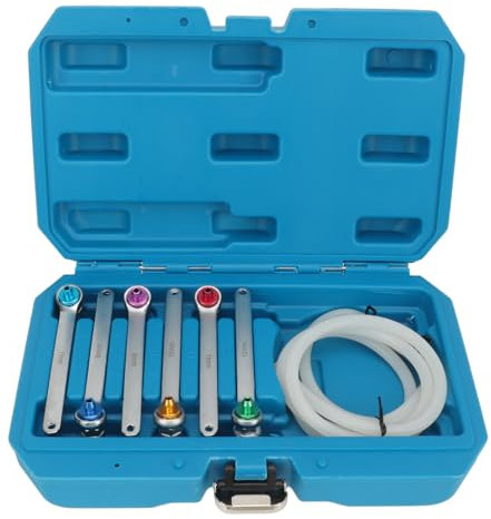 Bewinner Bremsen-Entlüftungsschlüssel-Set, 7-teilig, 7 Bis 12 Mm, 12-Kant-Stecknuss-Bremsen-Entlüftungsschlüssel, Ölablassschlauch mit Rückschlagventil Zum Entlüften von Brems- und