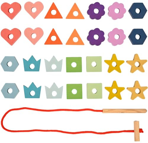 TickiT 73564 Rainbow Wooden Lacing Shapes - Threading Toy - Early Years Educational Toys - Stacking Toy - Wooden Toy, Medium