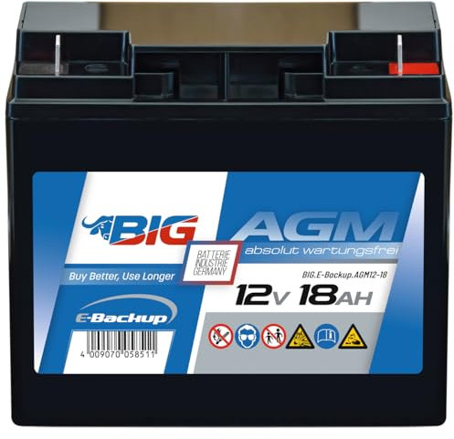 BIG E-Backup AGM Notstrombatterie 12V 18Ah für EPS- und USV-Systeme, Speicher- & Kommunikationssysteme, Alarmanlagen & Notbeleuchtung