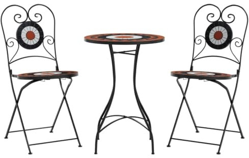 vidaXL Bistroset, Balkonset Mosaik-Design, Sitzgruppe für Garten Terrasse Balkon, Balkonmöbel Gartenmöbel, Terrakottarot Weiß Eisen Keramik