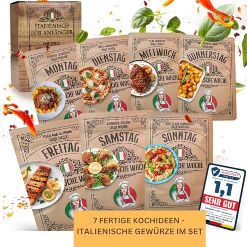 GOURMET CLUB - Gewürzbox Italienische Spezialitäten mit 7 Gewürzmischungen inkl. Rezepten – Perfekt für Fisch, Pasta, Steak – Vatertagsgeschenk für Papa – Geschenk Vatertag - Geschenke für Männer