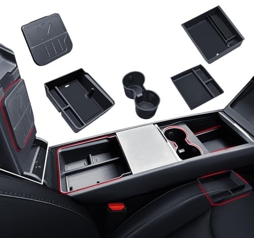 ASZSK 5 Pcs Organiseur Console Centrale pour Tesla Model 3 2024 2025, Accessoire de Console Centrale, Boîte de Rangement en Silicone, Plateau de Rangement pour Accoudoir, Boîte Cachée et Porte-gobelet