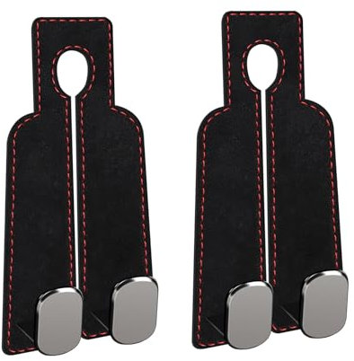 2pcs Car Hooks for Bags Headrest Leather Car Seat Hooks for headrest Car Seat Back Storage Hook-Double Hook for Convenient Car Storage Hooks Back Seat Headrest Hooks for Car Bag Holder Hooks Black