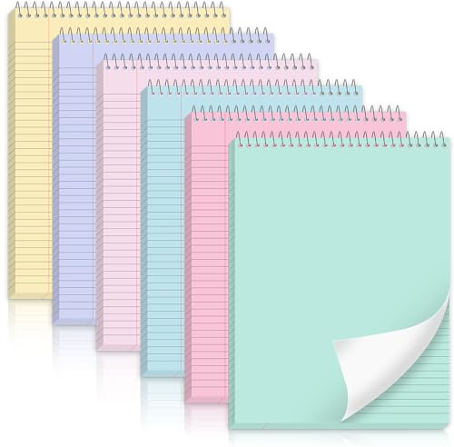gisgfim 6 x Spiralnotizbücher in Pastellfarben, 21,6 x 28,9 cm, liniert | Ästhetischer Notizblock, 21,6 x 28,9 cm, 6 Stück, 50 Blatt, farbiges Papier, oben gebunden, Steno-Block zum Schreiben, Schule