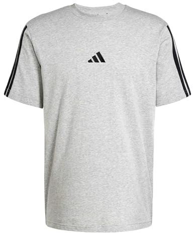 adidas Herren Essentials Three Stripes Single Jersey Shirt, Medium Grey Heather/Black, M