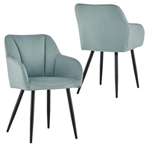 CLIPOP Esszimmerstuhl 2er Set Leinen Küchenstuhl Polsterstuhl mit Armlehne und Metall Beine, Retro Design Armlehnstuhl Sessel für Wohnzimmer Esszimmer (1, Leinen Türkis)