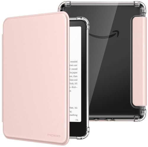MoKo Coque pour 7 Kindle Paperwhite 12 Gén Modèle 2024 et Kindle Colorsoft Signature Edition 2024, Étui de Protection Ultra Clair en TPU Souple et Transparent avec Auto Réveil/Sommeil, Or Rosé