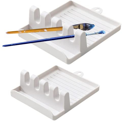 Blogiiup Paint Brush Holder, Paint Brush Rest Plastic Paint Brush Holder with 4 Slots Chinese Calligraphy Pen Holder Brush Drying Rack Organizer Display Stand, Paint Brush Rack, 2 Pcs