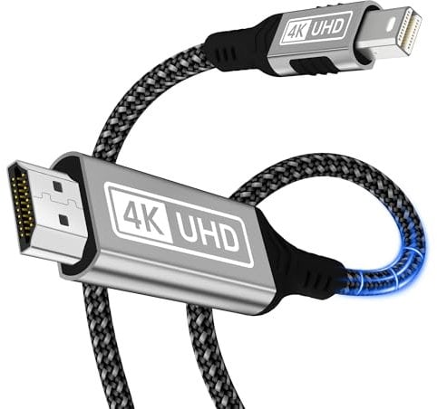 Câble 4K Mini DisplayPort vers HDMI,[2K 60Hz,1080P@120 Hz,boîtier en aluminium]pour Thunderbolt 1/2 (Mini DP) Câble HDMI en nylon tressé compatible avec MacBook Air,MacBook Pro,iMac,Surface Pro,XPS 2M