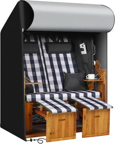 RICHIE Strandkorb Schutzhülle Wasserdicht Winddicht UV-Beständiges Schwerlast Reißfest 600D Oxford Gewebe Abdeckung für Strandkorb (135x105x175/140cm), Schwarz