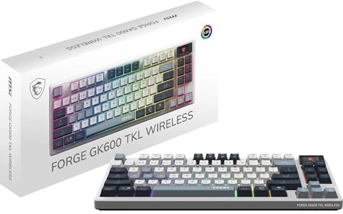 MSI FORGE GK600 TKL WIRELESS SKY, QWERTY, IT Layout – Switch Meccanici Lineari, Keycaps PBT Dye-Sublimated, Base Antiscivolo, LED RGB, USB Type-C 2.0, Bluetooth e Wireless 2.4GHz