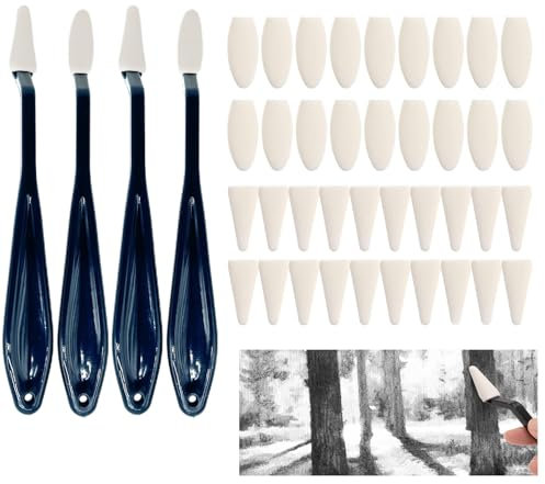 Sketch Wiper,4 Pcss Ketch Pensr with 40 Pcs Sponge Heads,Artist Blending Stumps,Sketch Drawing Tools,Pencil Blender,Sketchs Pens for Artists,Pastel Blending Tools,Rubbing Tool for Sketching Detail