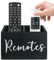 HAUYEST TV Remote Holder, Remote Control Holder with 2 Compartments, TV Controller Hholder for Table,Bedside Caddy Wooden Storage Caddy for Nightstand,Media Storage Box for Living Room, Bed (Black)
