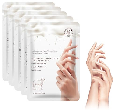 Ziegenmilch Niacinamide Handmasken – Hydratisierende Handschuhe Für Trockene, Rissige Hände, 5 Stück, Pflege Und Reparatur Rauer Haut, Für Weiche Und Glatte Hände, Geeignet Für Frauen & Männer
