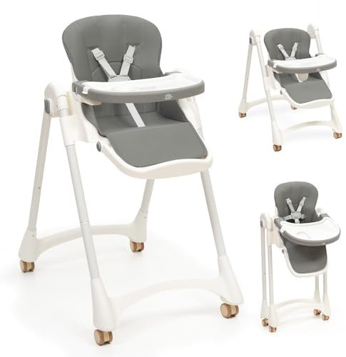Interbaby Trona Bebe Evolutiva | Trona Plegable 6-36 meses, Máximo 25 kg, Aluminio | Silla Bebe Respaldo 4 Posiciones, Patas y Bandeja Regulables, Arnés de Seguridad | Practic Gris
