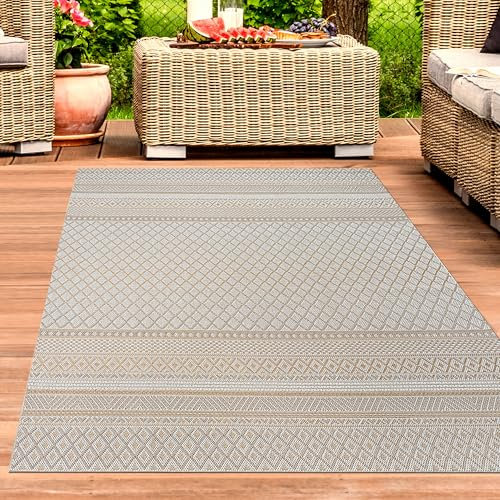 CARPETIA Teppich Schlafzimmer Wohnzimmer Küche Balkon Terrasse Strapazierfähig Pflegeleicht Wetterfest Indoor Outdoor Sisal Optik UV-beständig Schmutzabweisend Beige Gelb 140 x 200 cm