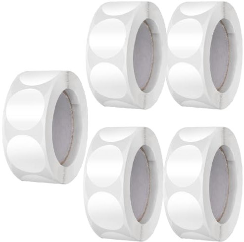 2500 Stück 25mm Weiße Runde Aufkleber,BetterJonny Runde Punktaufkleber Weiße Selbstklebende Klebepunkte Aufkleber für Schule Büro Kalender Karten(500 Stücke/Rolle)