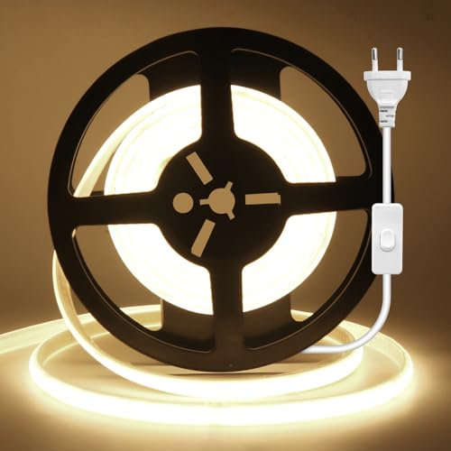 Wisada Bande Lumineuse LED COB, 240 LED/M avec Interrupteur, Bande Néon Flex 220V, Corde Lumineuse Néon Découpable pour Décoration d'Intérieur (Blanc naturel (4000-4500K), 2M)