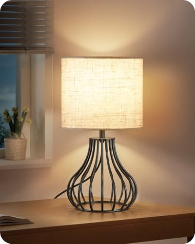 GOEBLESON Kleine Beige Nachttischlampe, moderne Tischlampe, Fensterbank Lampe