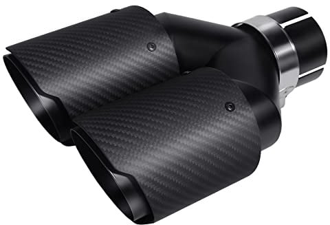 Krtopo Auspuff Endrohr Doppelendrohr 2,36 Zoll (60MM) Einlass Auto Heck Doppelendrohr Auspuff-Endrohr aus Edelstahl Kohlefaser 89MM (3,5 Zoll) (Matt Schwarz) | Auspuff-Endrohr aus Edelstahl und glänzender Kohlefaser, 89 mm / 3.5in (matt komplett schwarz)