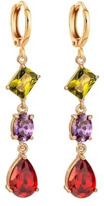 KnSam Damenohrringe Amethyst Rubin Granat Bunt, Ohrhänger Klassiker Gelbgold 585 Tropfenschliff, 14K Gold Ohrstecker Echtes, Gold