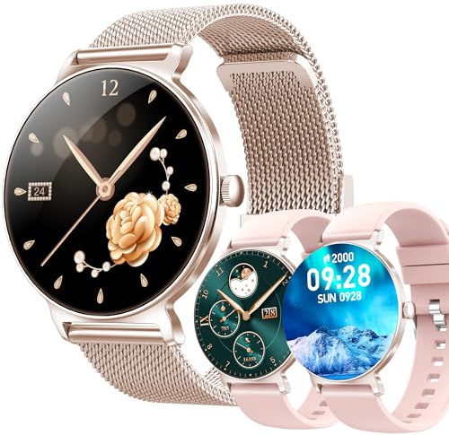 1.27 HD Smartwatch Damen mit Telefonfunktion, Sportuhr mit Bluetooth Anrufe Fitnessuhr mit Herzfrequenzmonitor Schlafmonitor Schrittzähler, IP68 Wasserdicht Smart Watch für iOS Android (Rotgold)