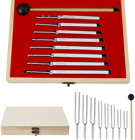 8 Pcs Tuning Fork Medical, Tuning Fork Set for Healing Chakra, Tuning Fork Set, Wood Box for Sound Therapy, Yoga, Meditation, 256 Hz, 288 Hz, 320 Hz, 341.3 Hz, 384 Hz, 426.6 Hz, 480 Hz, 512 Hz