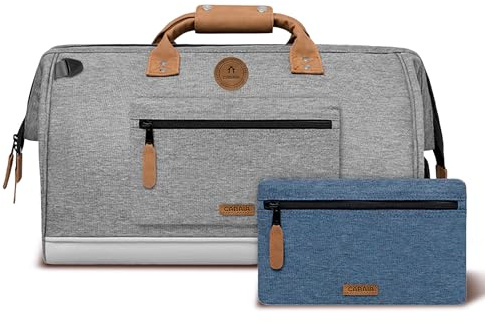 CABAIA - Reisetasche Duffle Adventurer New York 40L - Handgepäck 45x30x29 cm - Wasserabweisend & Vegan - 2 Taschen - Schuhfach - Weekender & Sporttasche für Damen & Herren - Grau
