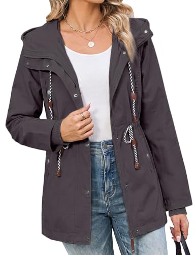 Yuson Girl Veste Femme mi Saison Coupe Vent Parka en Coton Chaude à Capuche | Manteau Légère Printemps, Mi Longue Vêtement Automne d'Extérieur, avec Cordon de Serrage et 4 Poches