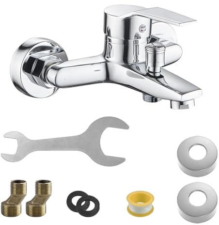 oupados Rubinetto per vasca da bagno, montaggio a parete, miscelatore per vasca da bagno, con 8 accessori di montaggio, miscelatore monocomando per doccia e vasca