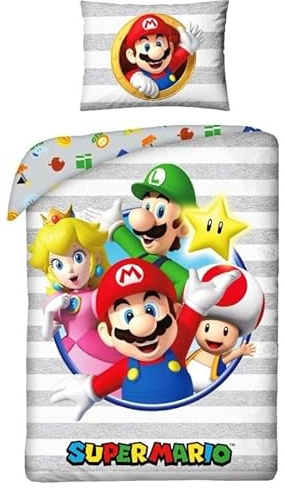Bettwäsche Mario aus Mikrofaser – Bettbezug Mario 140 x 200 cm + Kissenbezug 63 x 63 cm – Disney (A)