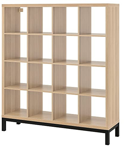 KALLAX Regal mit Untergestell, weiß gebeizte Eiche-Optik/Schwarz, 147x164 cm